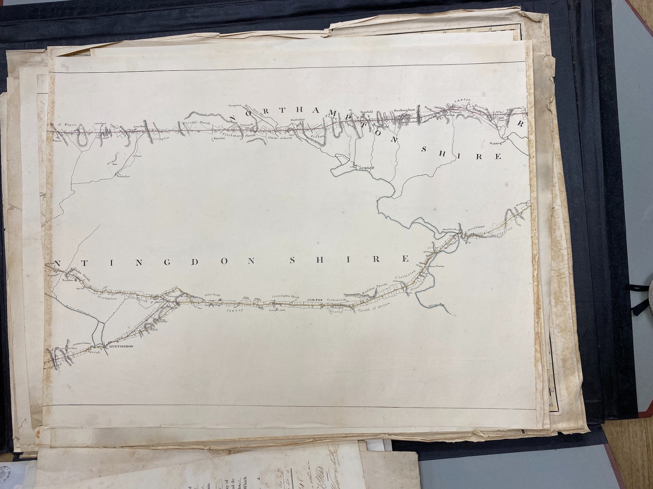 A folio of various engraved maps, coloured in outline, including the County of Somerset; the County of Wilts, both by Emanuel Bowen, Thomas Telford’s London to Morpeth Mail Road Index Map, 1827, on 18 sheets, sundry 18th